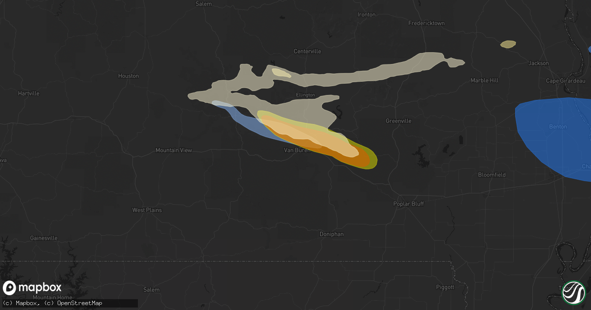 Hail map in Van Buren, MO on August 19, 2026