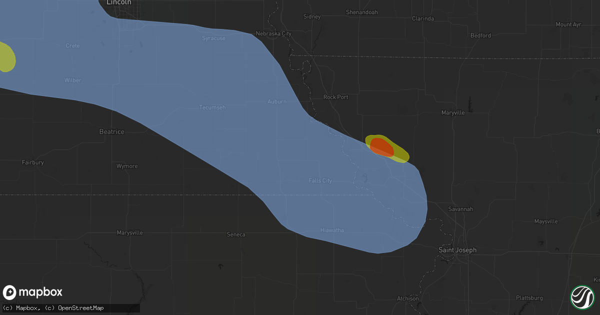 Hail map in Verdon, NE on August 19, 2026