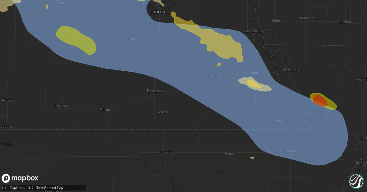 Hail map in Virginia, NE on August 19, 2026