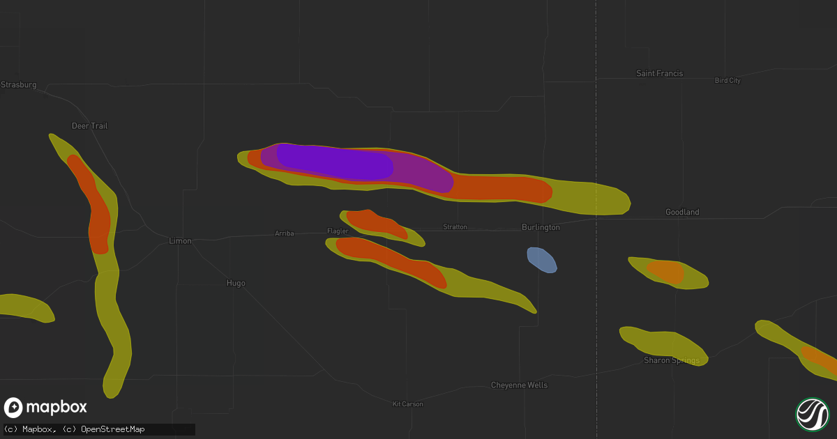 Hail map in Vona, CO on August 19, 2026