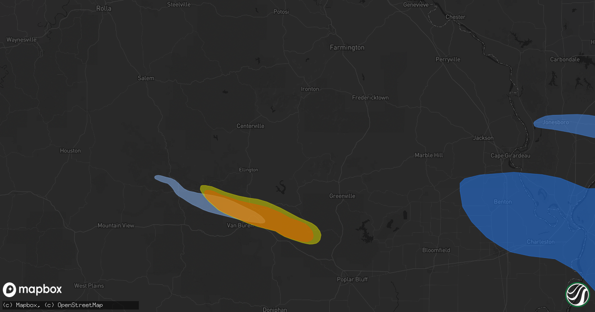 Hail map in Vulcan, MO on August 19, 2026