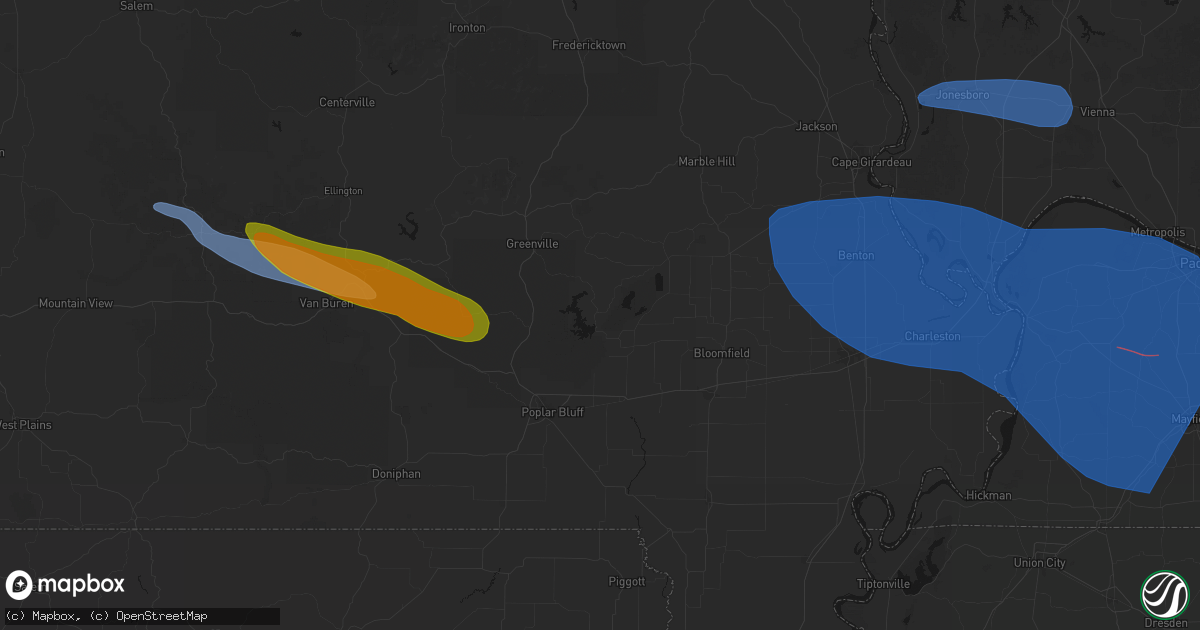 Hail map in Wappapello, MO on August 19, 2026