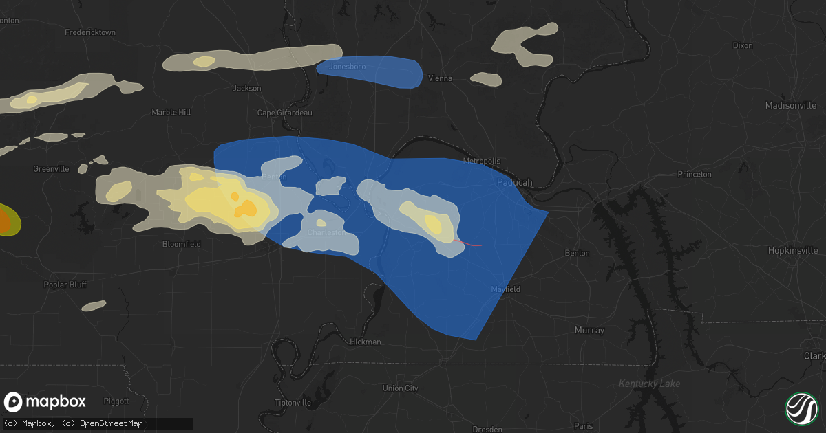 Hail map in Wickliffe, KY on August 19, 2026