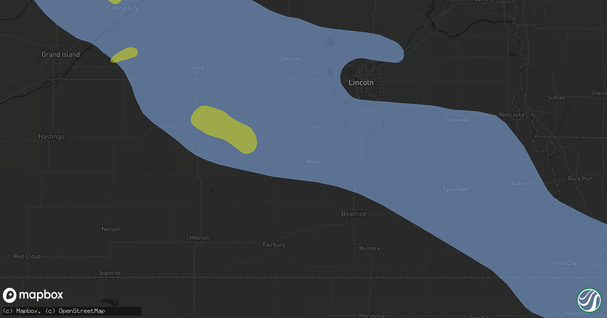 Hail map in Wilber, NE on August 19, 2026