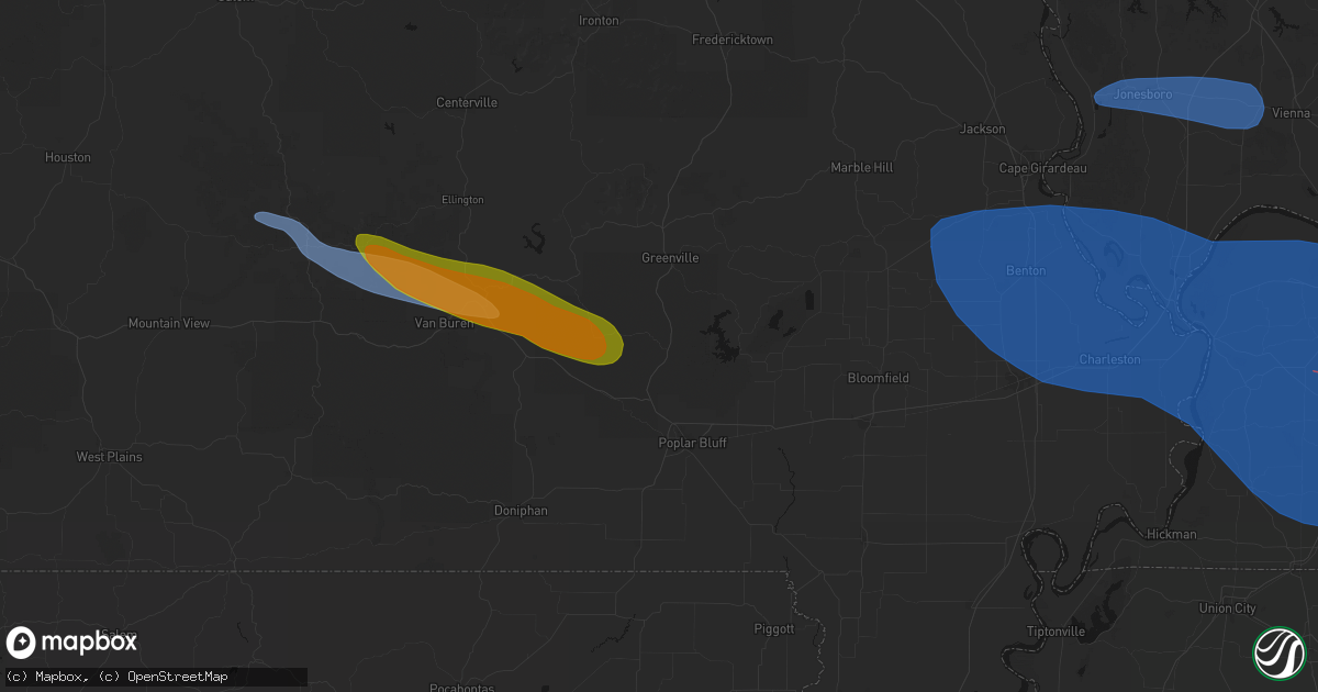 Hail map in Williamsville, MO on August 19, 2026