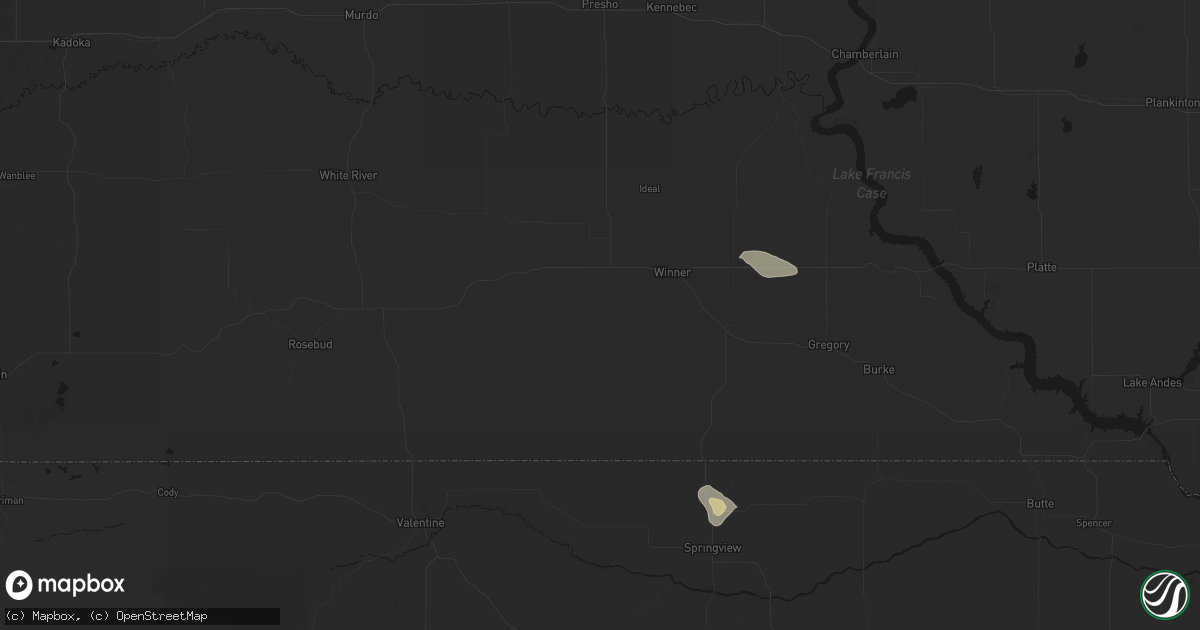 Hail map in Winner, SD on August 19, 2026