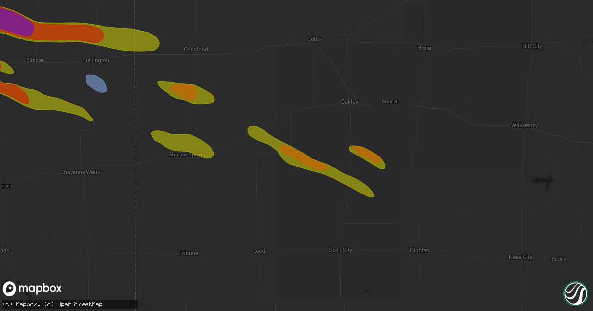 Hail map in Winona, KS on August 19, 2026