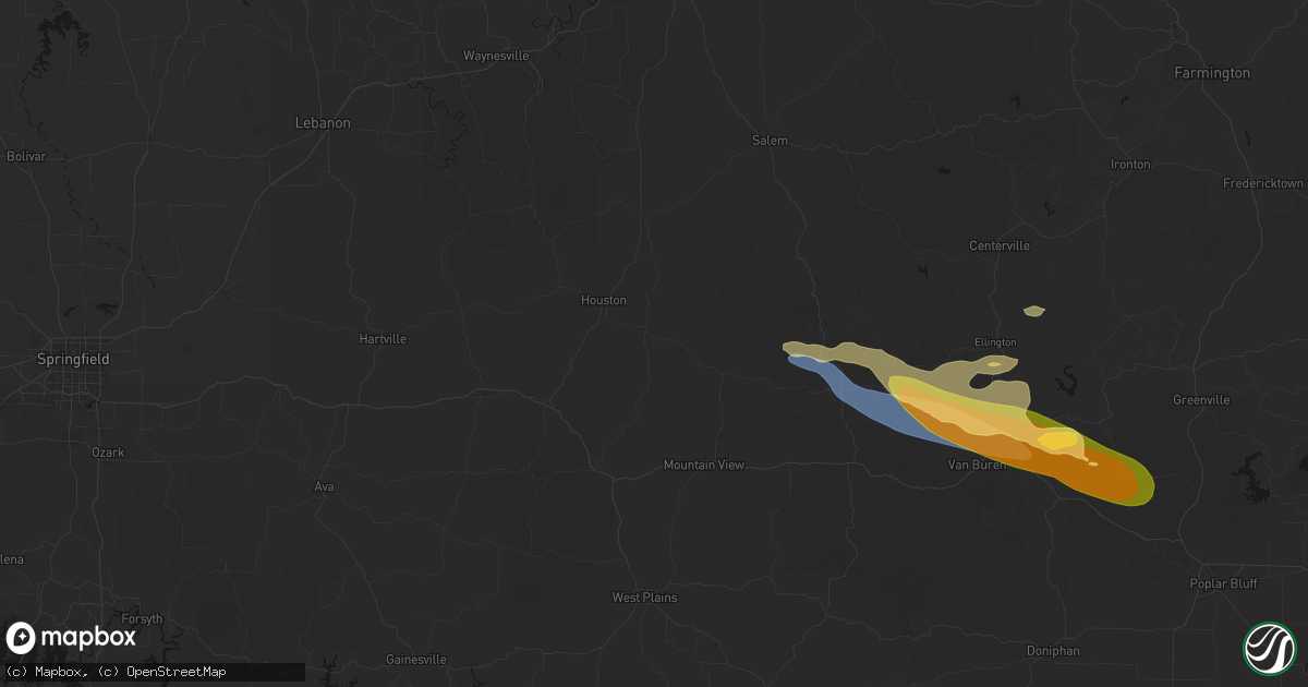 Hail map in Yukon, MO on August 19, 2026