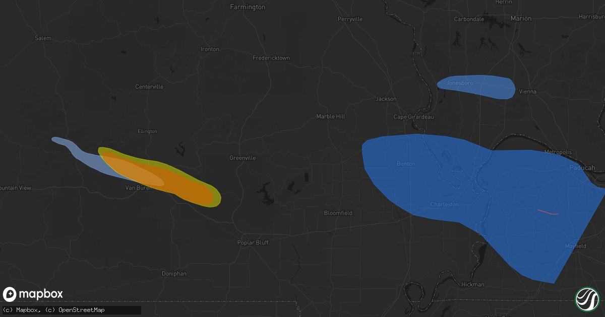 Hail map in Zalma, MO on August 19, 2026