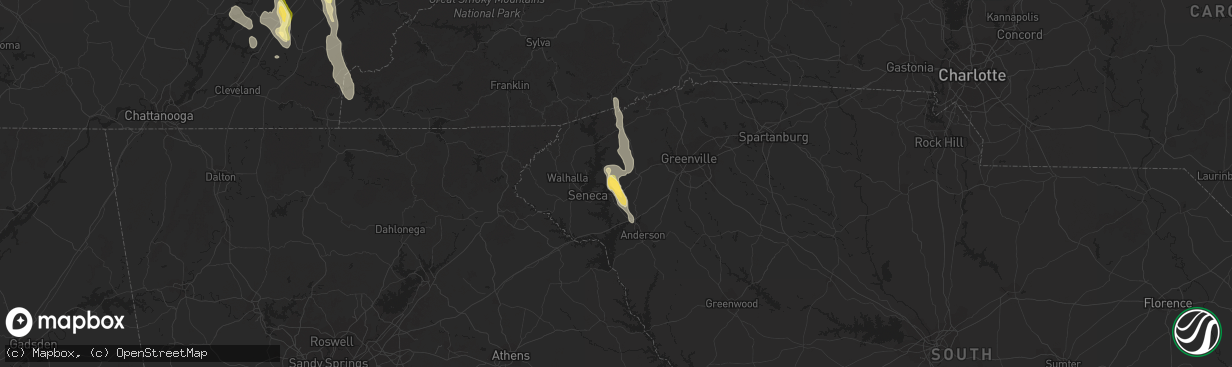 Hail map in Central, SC on August 20, 2014