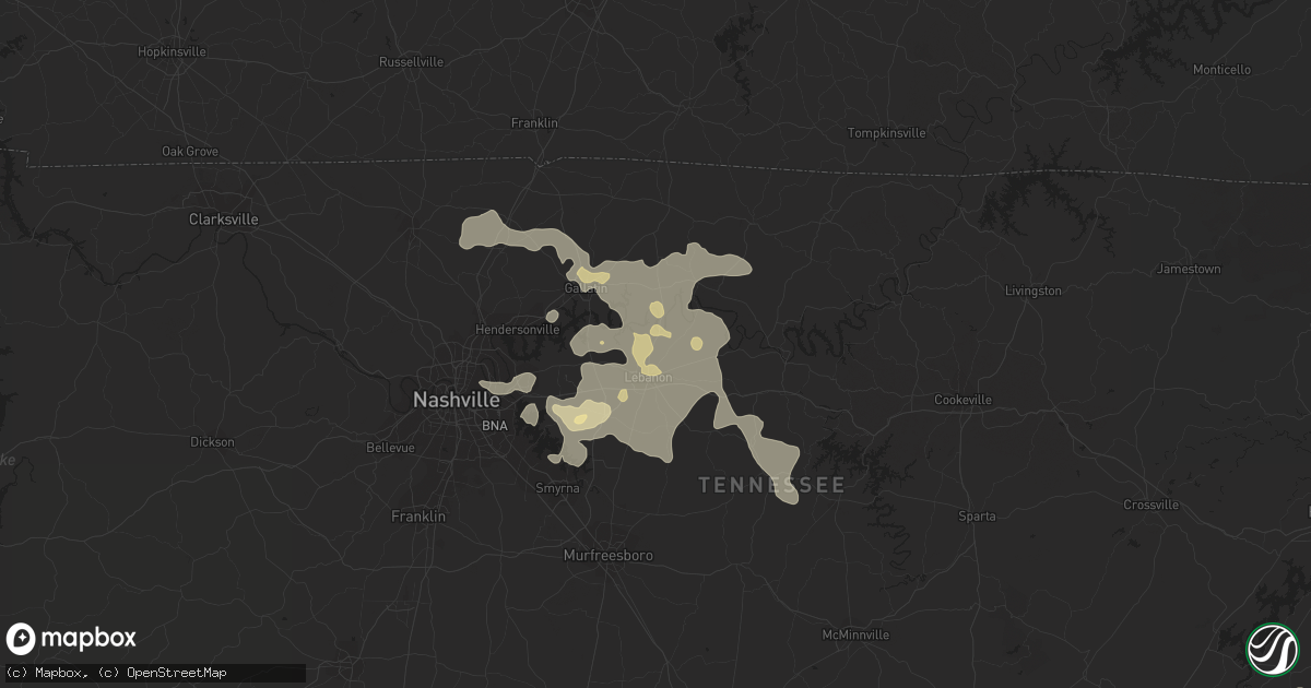 Hail map in Lebanon, TN on August 20, 2014