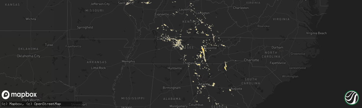 Hail map in Tennessee on August 20, 2014