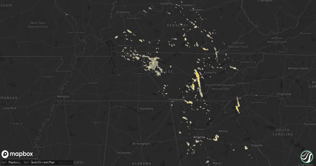 Hail map in Tennessee on August 20, 2014