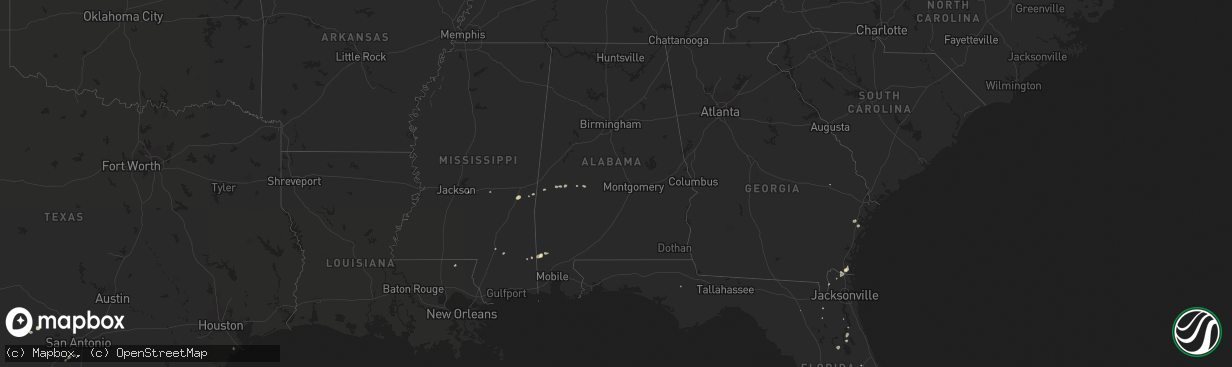 Hail map in Alabama on August 20, 2015