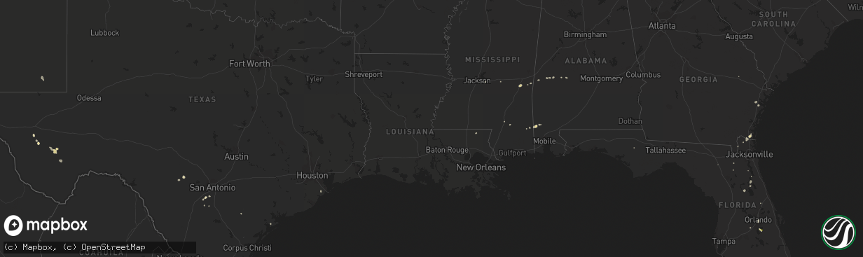 Hail map in Louisiana on August 20, 2015