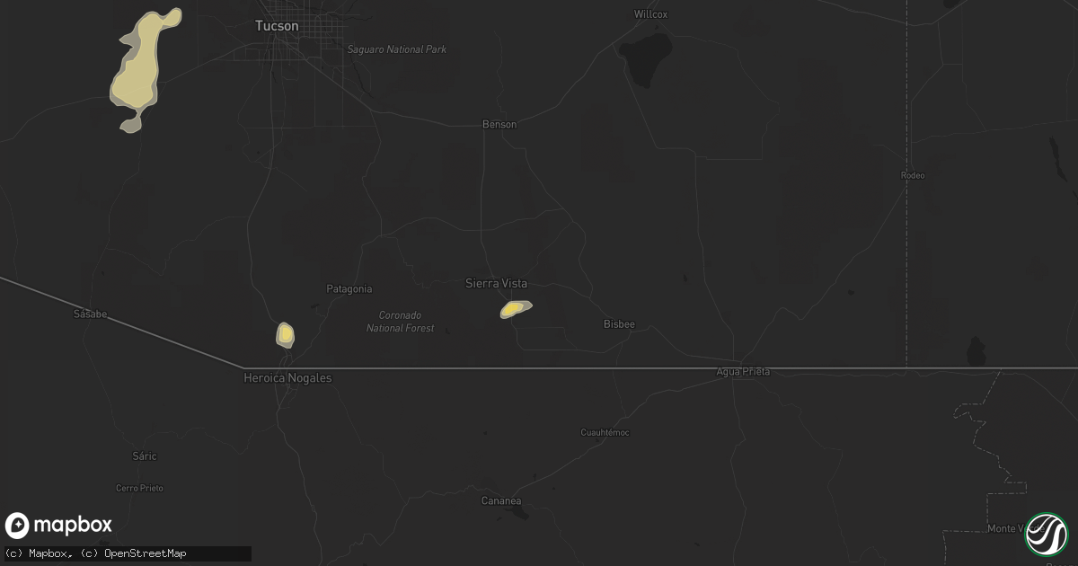 Hail map in Sierra Vista, AZ on August 20, 2015