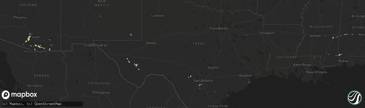 Hail map in Texas on August 20, 2015