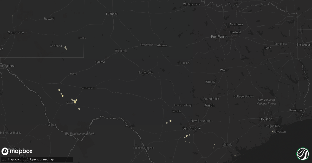 Hail map in Texas on August 20, 2015