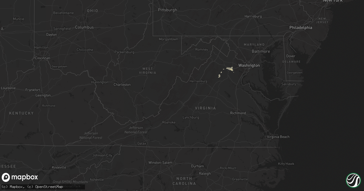 Hail map in Virginia on August 20, 2015