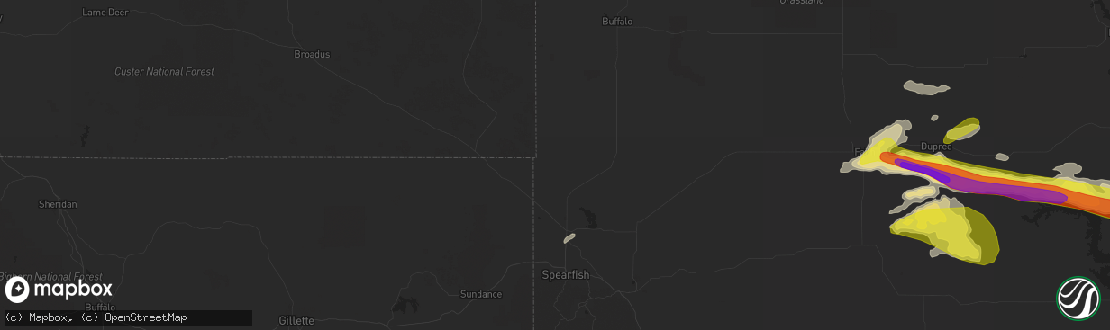 Hail map in Belle Fourche, SD on August 20, 2017