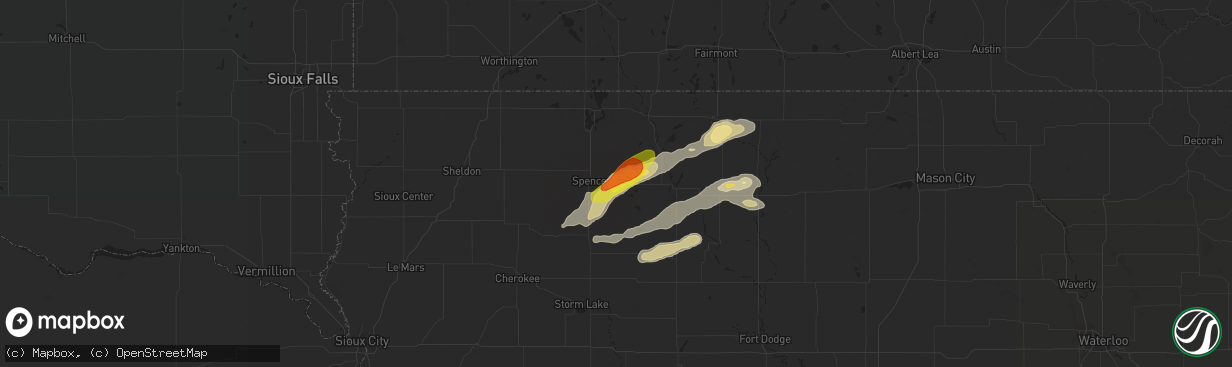 Hail map in Dickens, IA on August 20, 2017