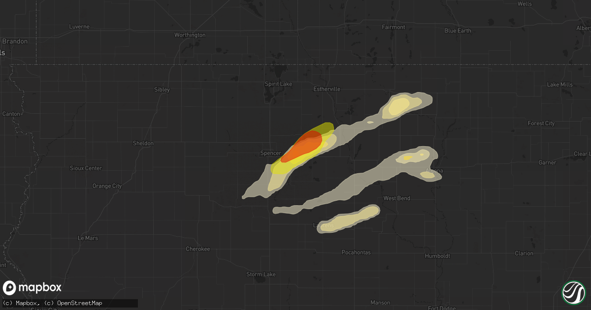 Hail map in Dickens, IA on August 20, 2017