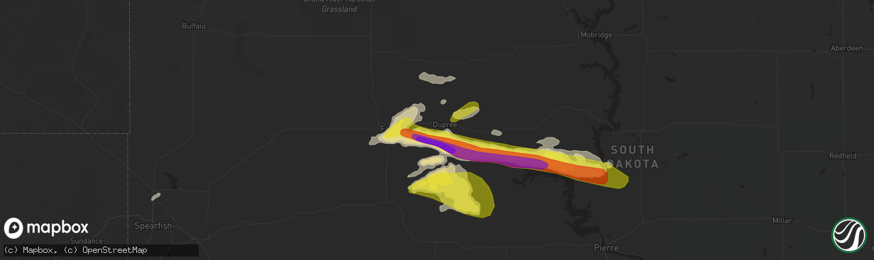 Hail map in Dupree, SD on August 20, 2017