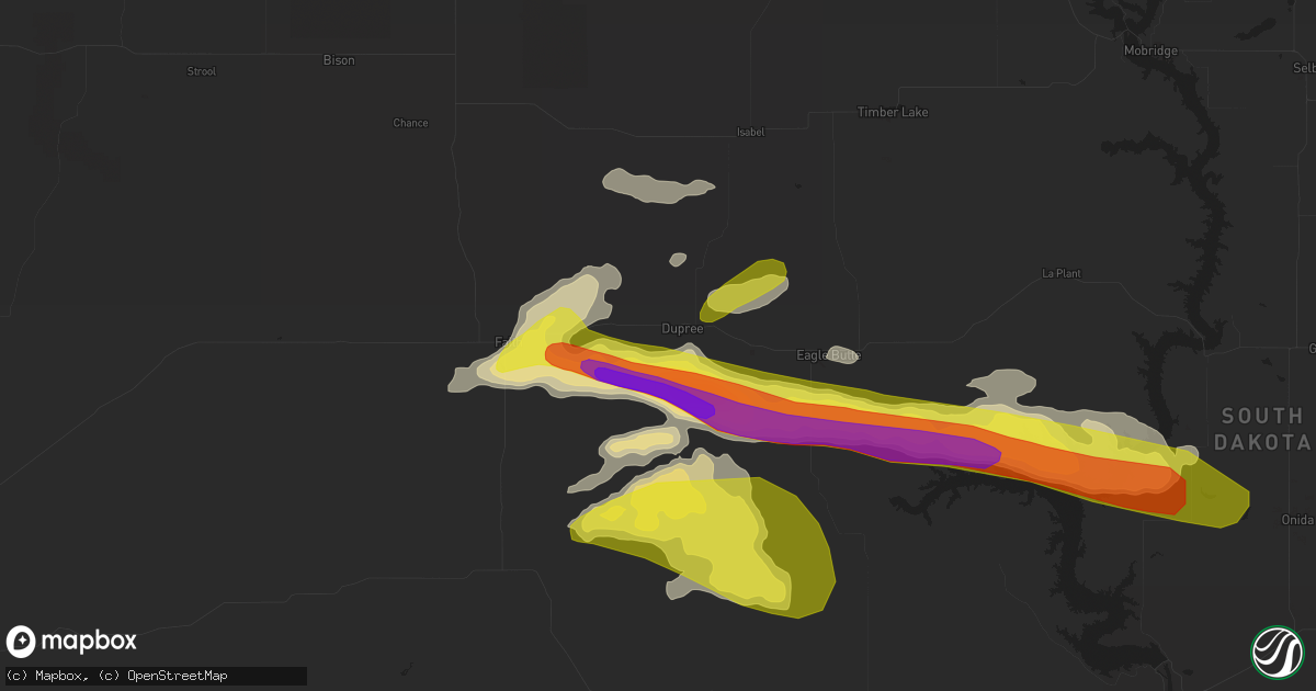 Hail map in Dupree, SD on August 20, 2017