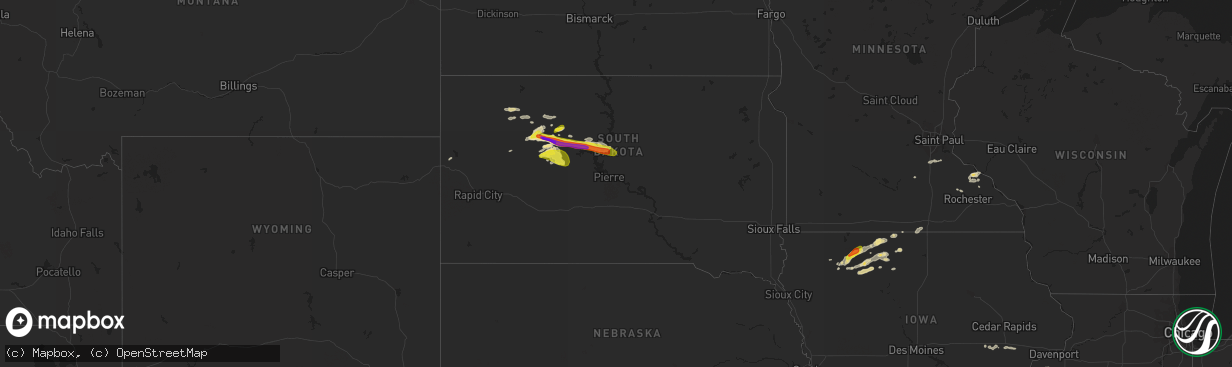 Hail map in South Dakota on August 20, 2017