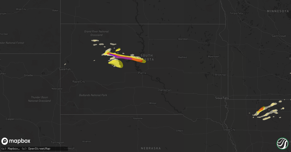 Hail map in South Dakota on August 20, 2017