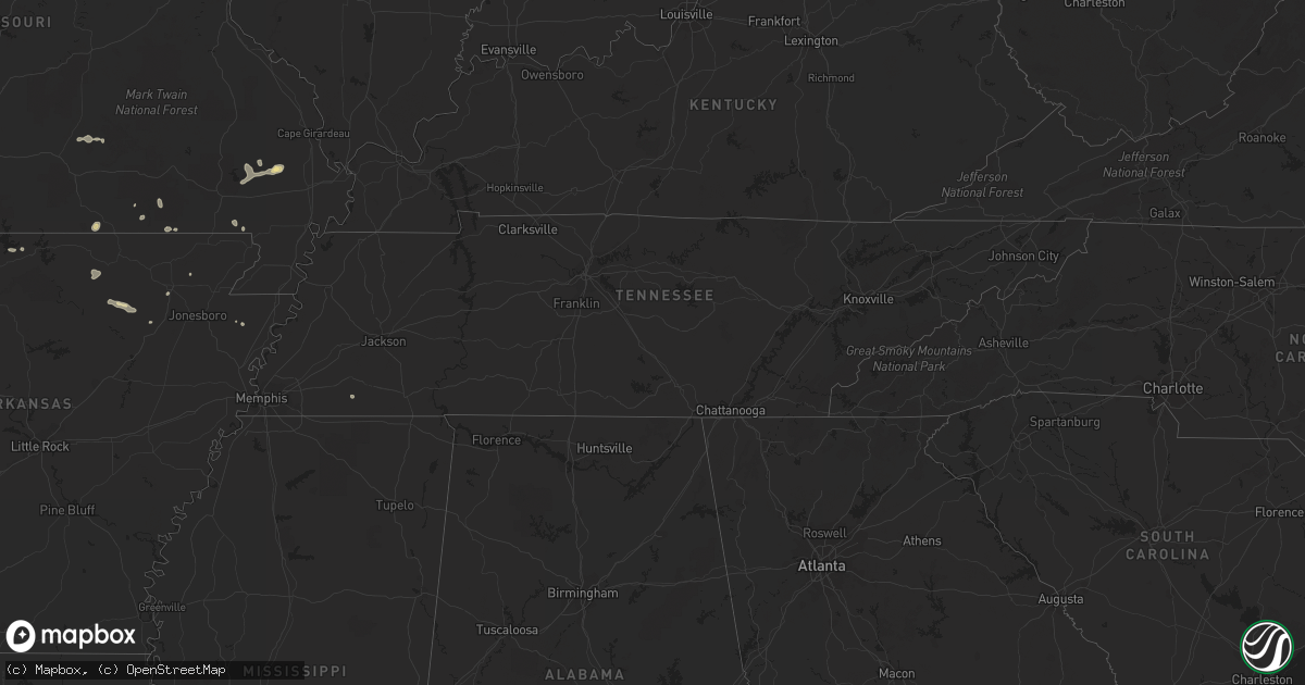 Hail map in Tennessee on August 20, 2017