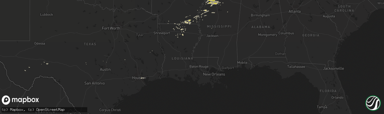 Hail map in Louisiana on August 20, 2018