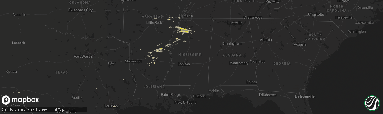 Hail map in Mississippi on August 20, 2018