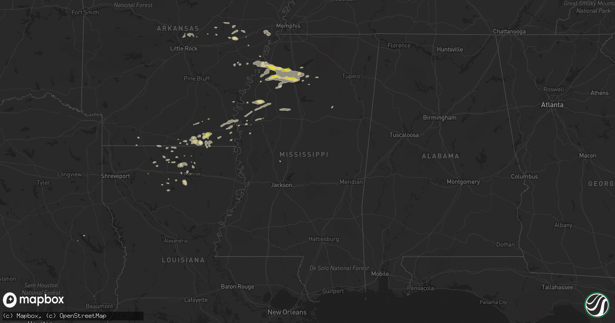 Hail map in Mississippi on August 20, 2018