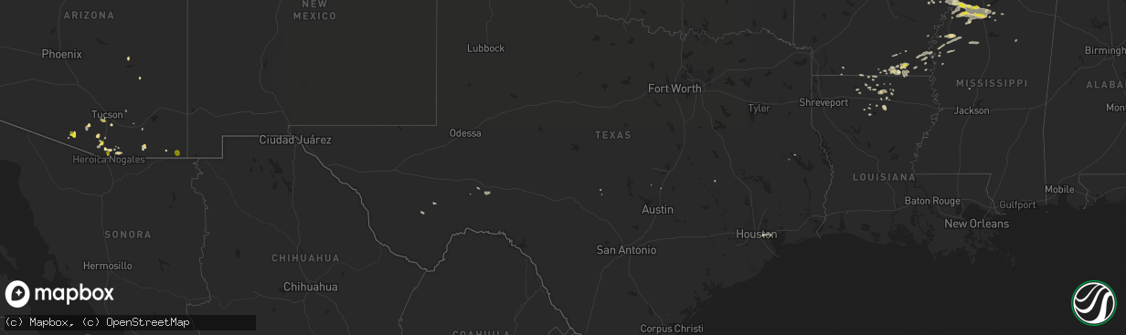 Hail map in Texas on August 20, 2018