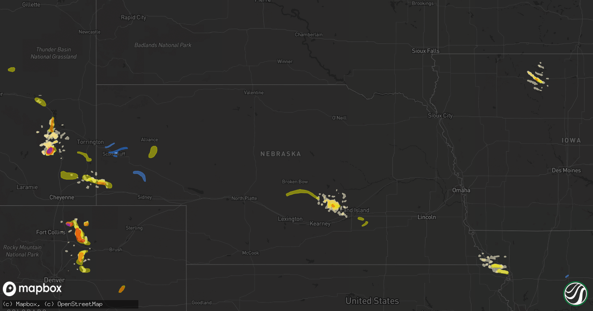 Hail map in Nebraska on August 20, 2019