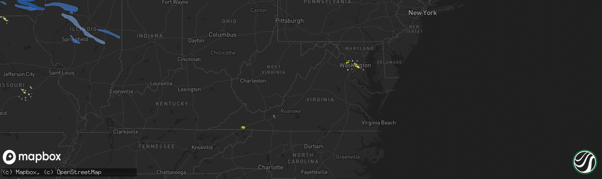 Hail map in Virginia on August 20, 2019