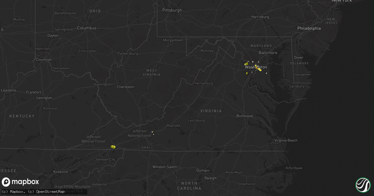 Hail map in Virginia on August 20, 2019