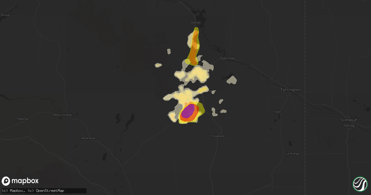 Hail map in Wheatland, WY on August 20, 2019