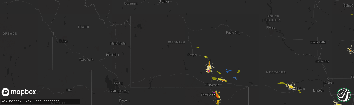 Hail map in Wyoming on August 20, 2019