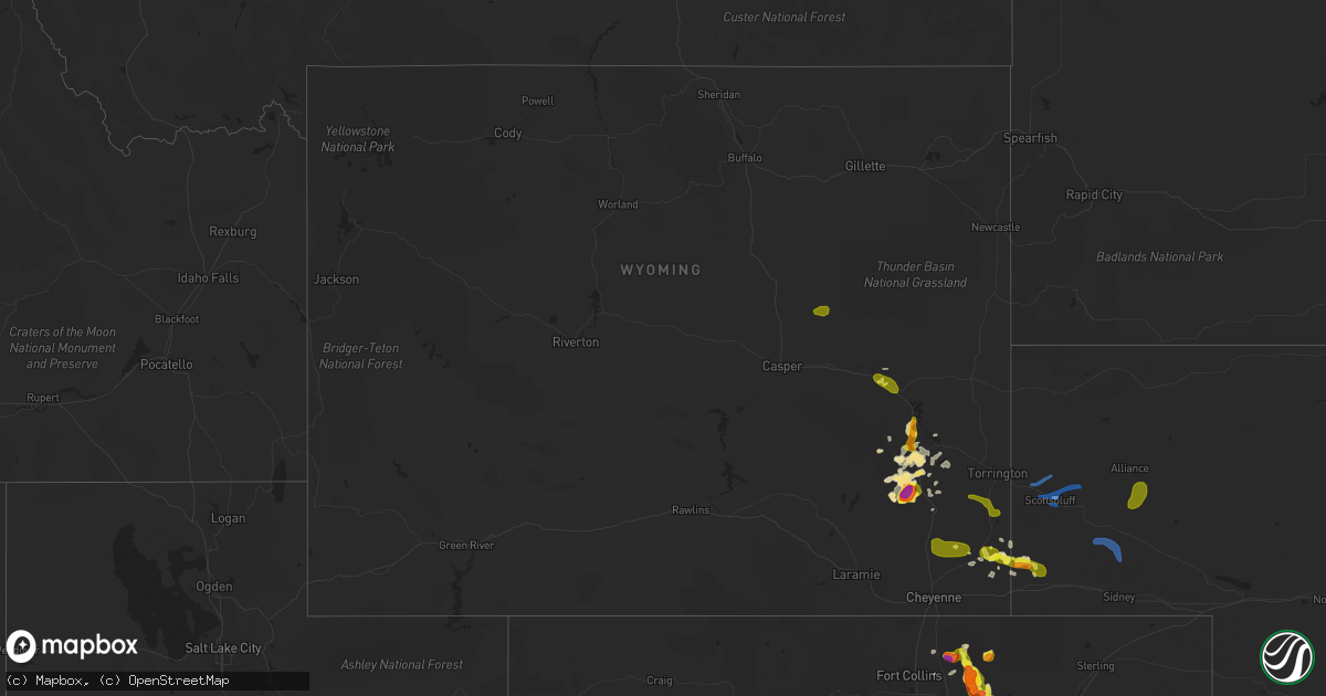 Hail map in Wyoming on August 20, 2019