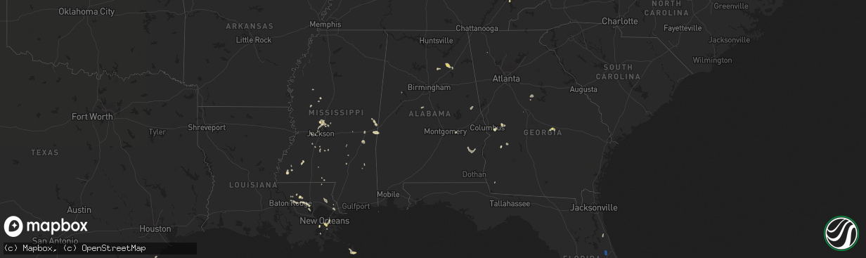 Hail map in Alabama on August 20, 2020