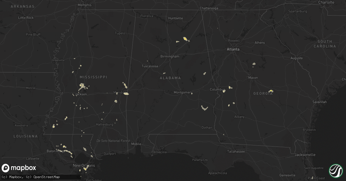 Hail map in Alabama on August 20, 2020