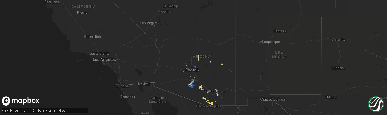 Hail map in Arizona on August 20, 2020