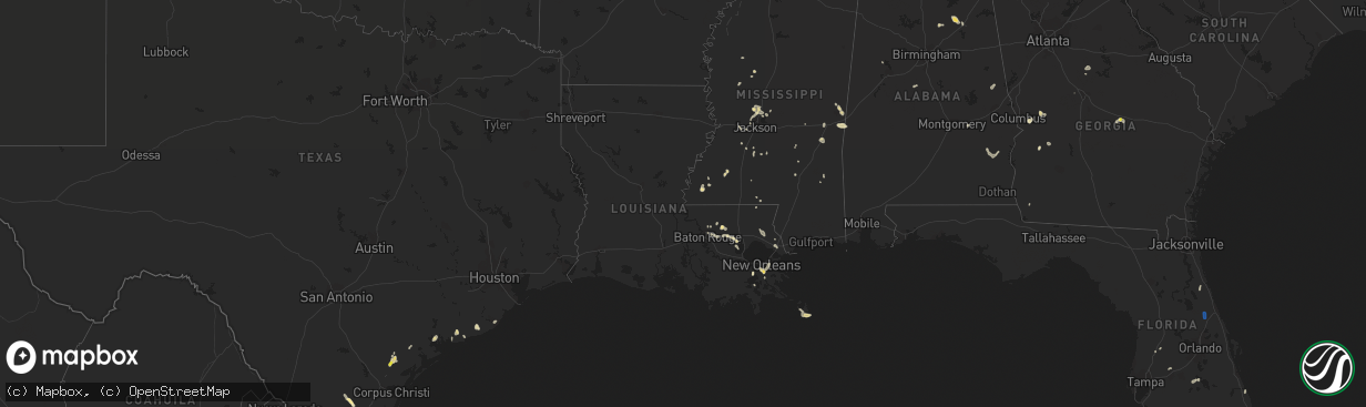 Hail map in Louisiana on August 20, 2020