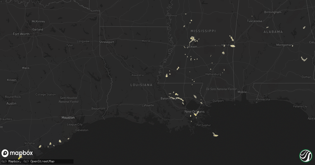 Hail map in Louisiana on August 20, 2020