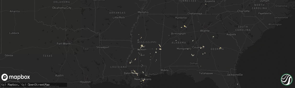 Hail map in Mississippi on August 20, 2020