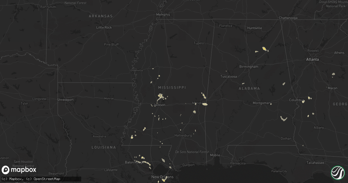 Hail map in Mississippi on August 20, 2020
