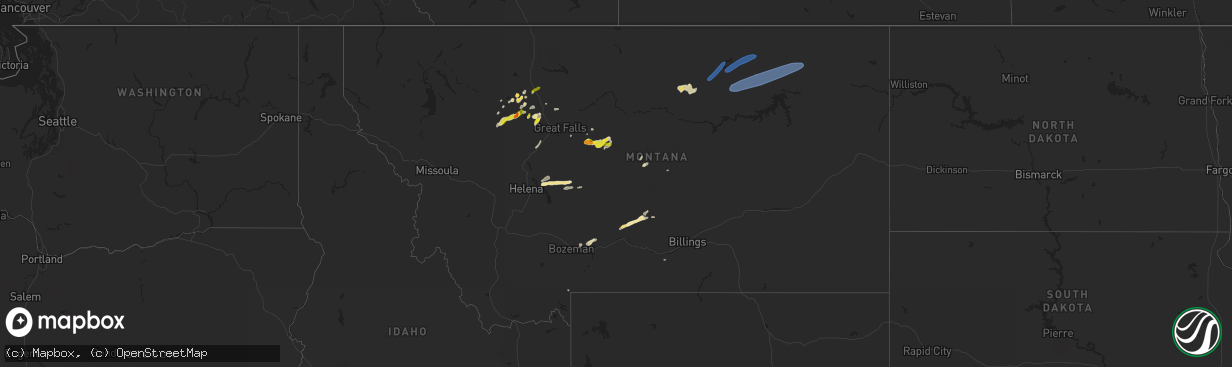 Hail map in Montana on August 20, 2020