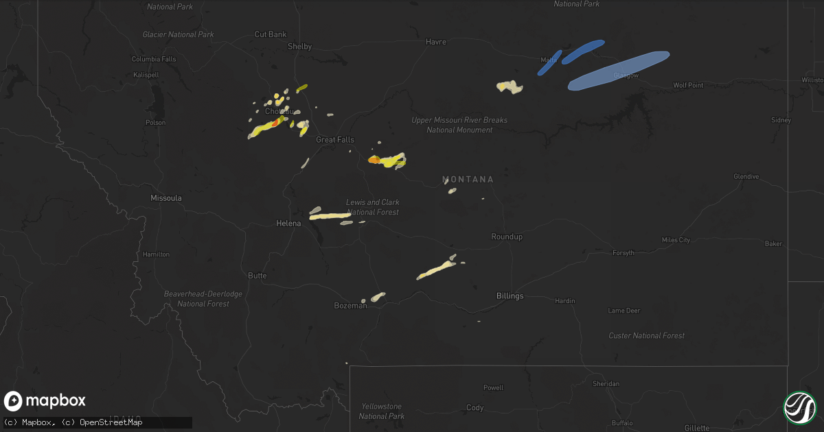Hail map in Montana on August 20, 2020